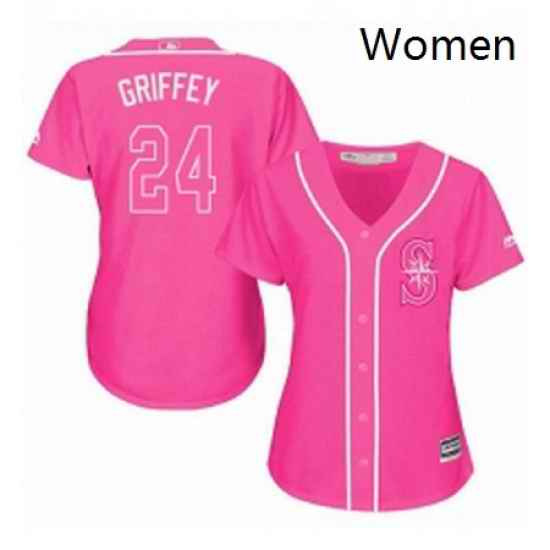 Womens Majestic Seattle Mariners 24 Ken Griffey Authentic Pink Fashion Cool Base MLB Jersey